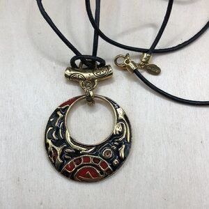 Chico's enamel Asian inspired style pendant long necklace-statement style.